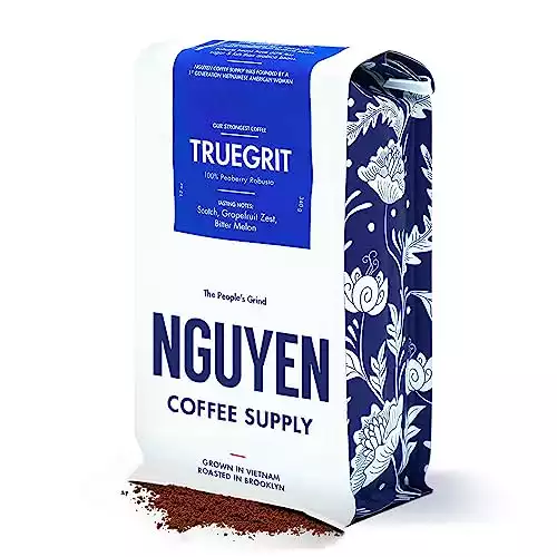 Nguyen Coffee Supply - Truegrit Peaberry Robusta: Medium Roast Ground Coffee Beans, Vietnamese Grown and Direct Trade, Organic, Single Origin, Premium Ground, Low Acid with High Caffeine Content, Roas...