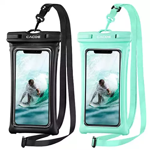 CACOE Floating Universal IPX8 Waterproof Phone case 2 Pack-Up to 7.0",Adjustable Neck Lanyard Phone Pouch,Phone Dry Bags for Vacation Beach Pool Swimming Kayak Cruise Travel Essentials（Black+Gr...