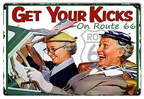 YTOMEAT Ladies Get Your Kicks On Route 66 Sign Funny Tin Sign Bar Pub Diner Cafe Wall Decor Home Decor Art Poster Retro Vintage 8x12 Inches