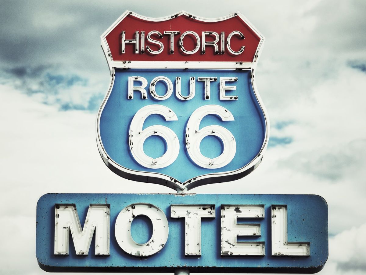 Route 66 motel sign.