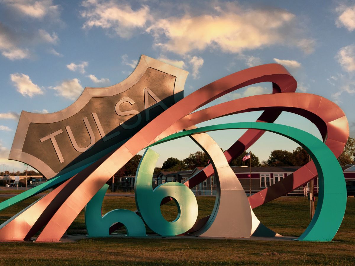 Route 66 Rising Sculpture in Tulsa, Oklahoma.