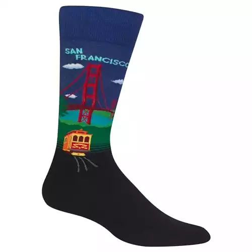Hot Sox Men's Fun Famous Paintings Crew Socks-1 Pair Pack-Cool & Artistic Gifts, San Francisco Golden Gate Bridge, Shoe Size: 6-12