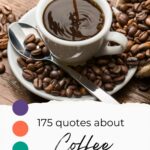 A cup of coffee with the words 17 quotes about coffee.