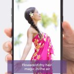 A woman with a flower in her hair, wearing a vibrant floral dress, is featured in a hawaii-themed instagram post on a smartphone screen.