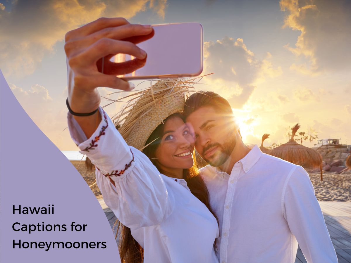 Couple taking a selfie at sunset on a beach.