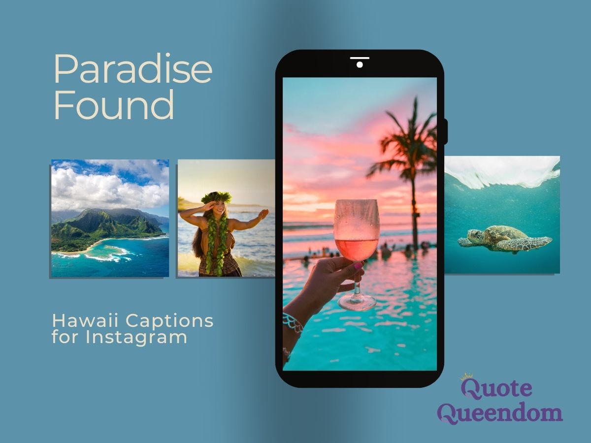 A collection of tropical-themed images promoting hawaiian vacation moments for instagram sharing.