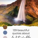 A waterfall with the words 133 beautiful quotes about waterfalls.