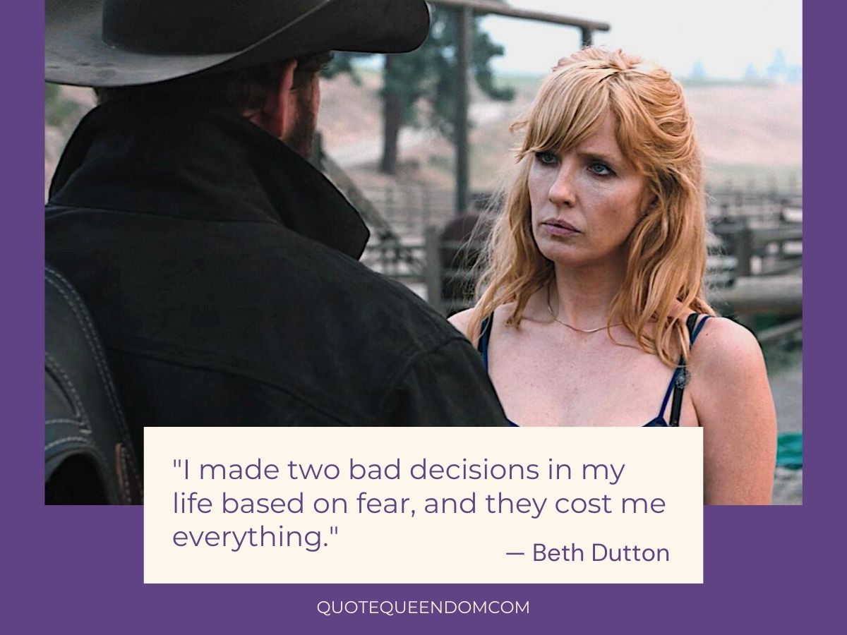 Beth Dutton stares intently at a man in a cowboy hat.