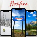 Three smartphones displaying different montana landscapes, promoting "beautiful quotes about montana.